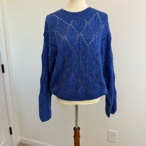 Moon River Anthropologie Electric Blue Chunky Open Knit Sweater Size Large Indie